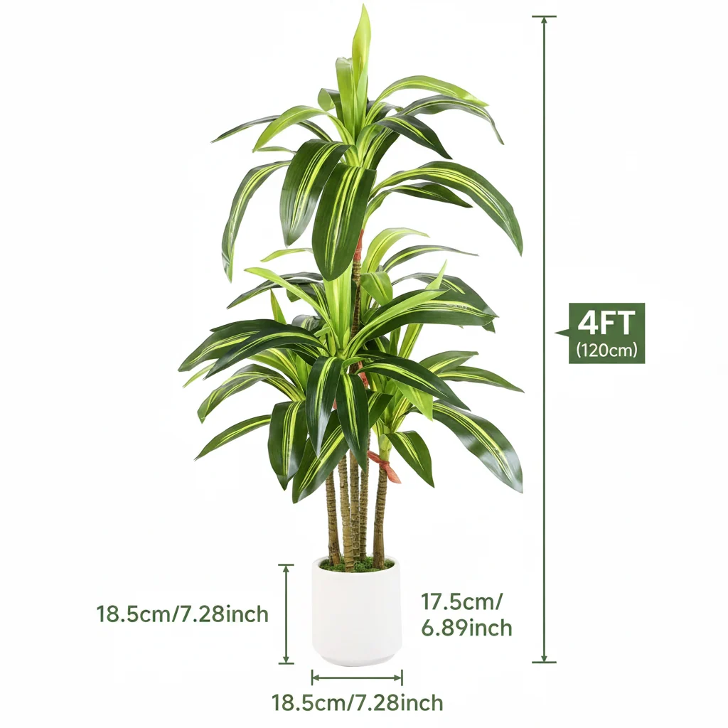 Artificial Dracaena Tree 4/5/6FT – Faux Indoor Plant with White Planter - Image 6