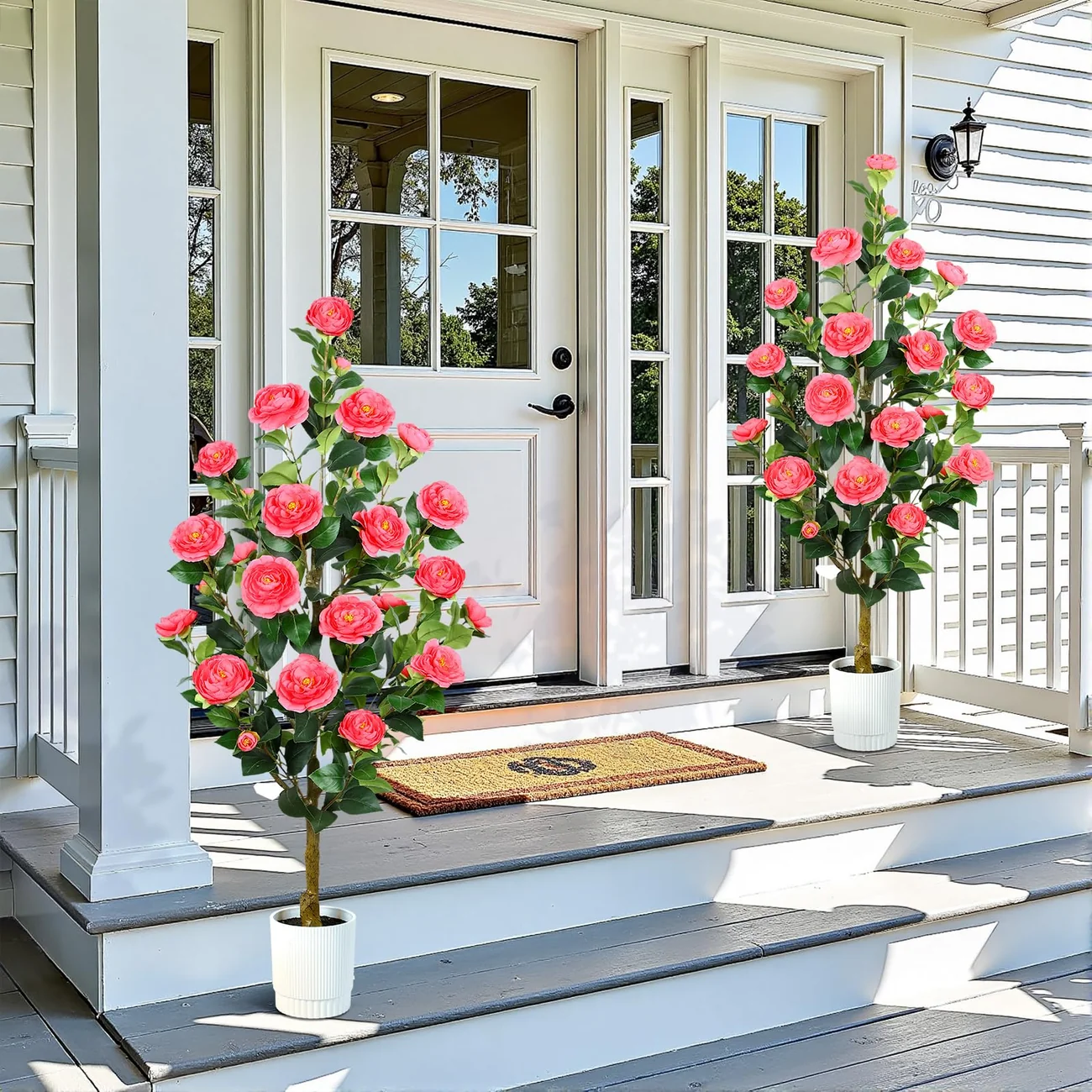 Pink Artificial Camellia Tree – 2-Pack Decorative Faux Tree Set - Image 6