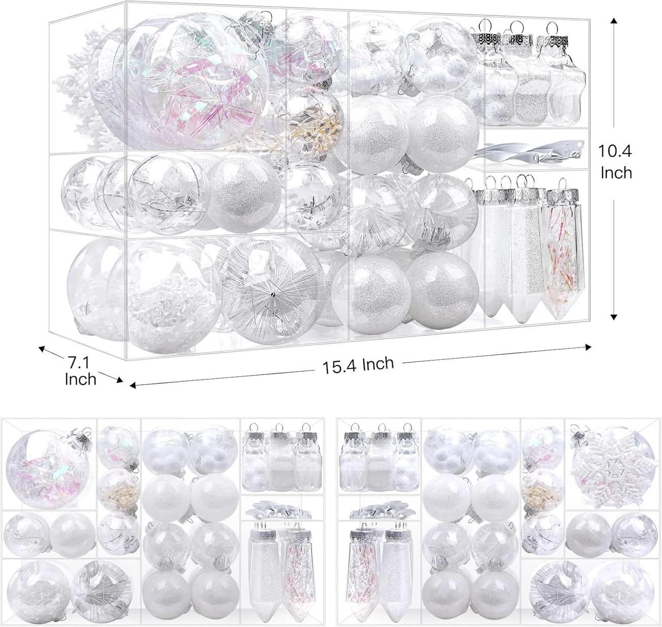 86PCS White Christmas Ornaments – Clear Christmas Tree Ornament Set - Image 6