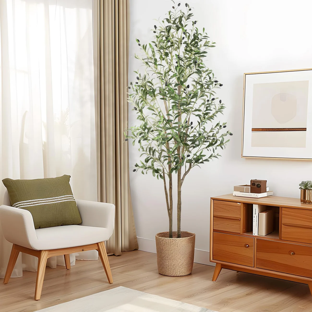 6FT Artificial Olive Tree with White Pot – 72-Inch Lifelike Faux Silk Plant - Image 8