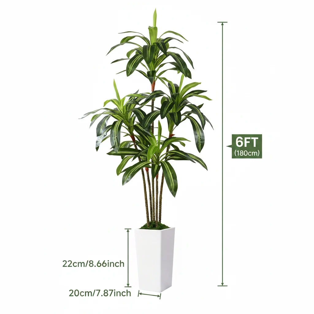 Artificial Dracaena Tree 4/5/6FT – Faux Indoor Plant with White Planter - Image 8