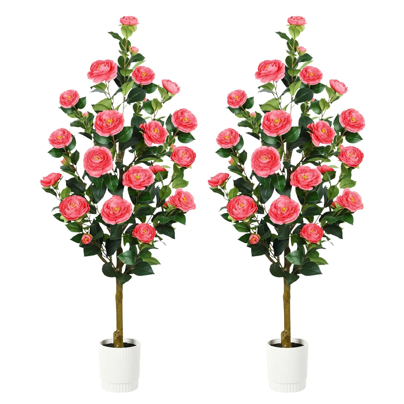 Pink Artificial Camellia Tree – 2-Pack Decorative Faux Tree Set - Image 9